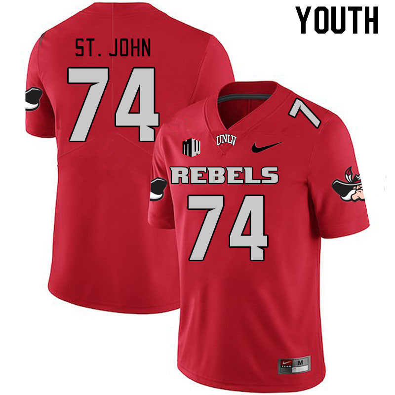 Youth #74 Jalen St. John UNLV Rebels 2023 College Football Jerseys Stitched-Scarlet